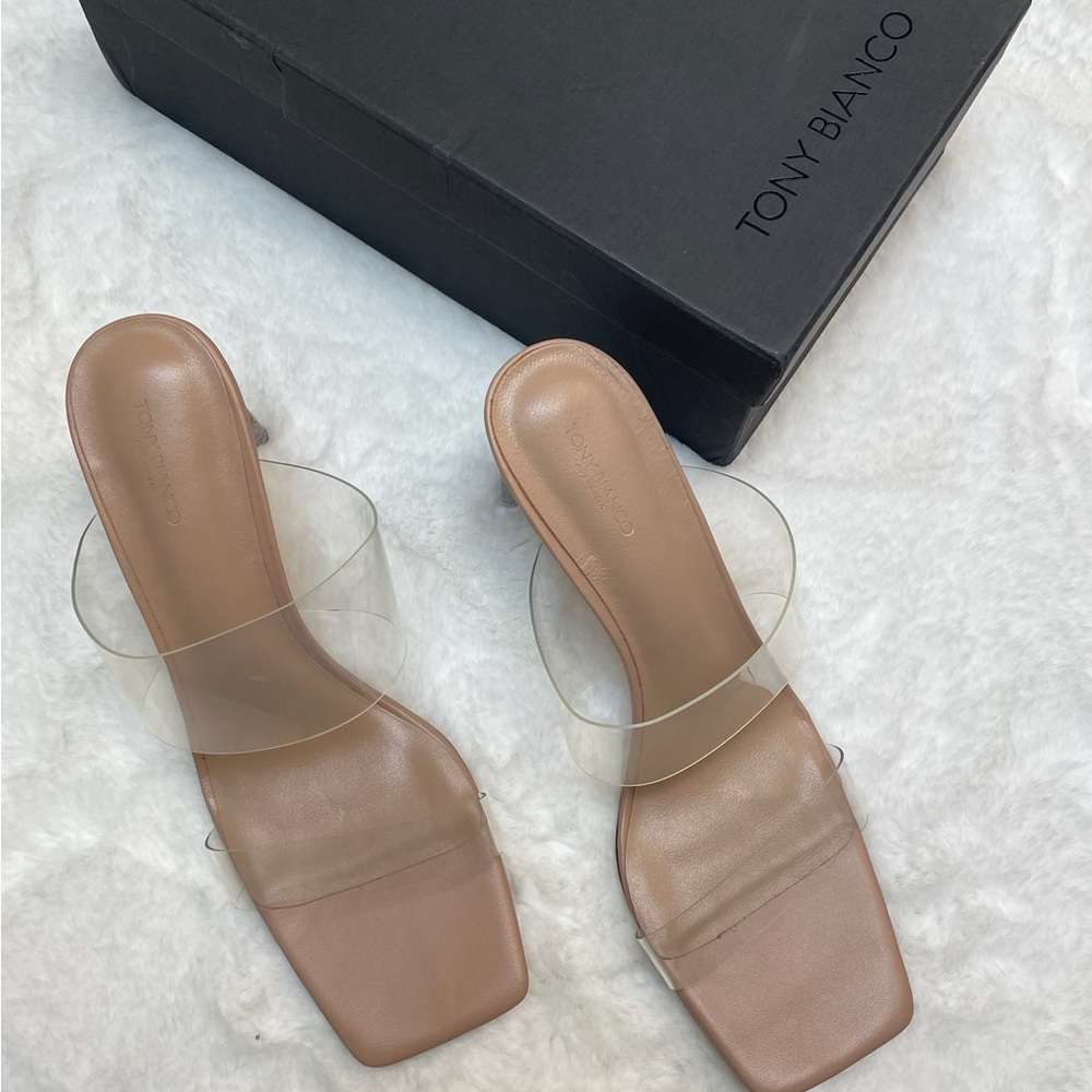 Tony Bianco Tan Slide Heels - Women's Fashion Sandals - Picture 4 of 6